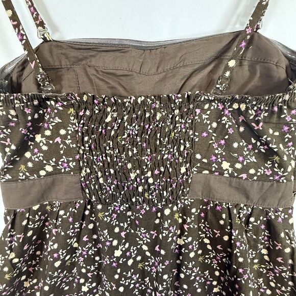 VTG Y2k Brown Dark Florals Embroidered Mini Dress Fairy Whimsy Cotton SIZE SMALL - Picture 11 of 13